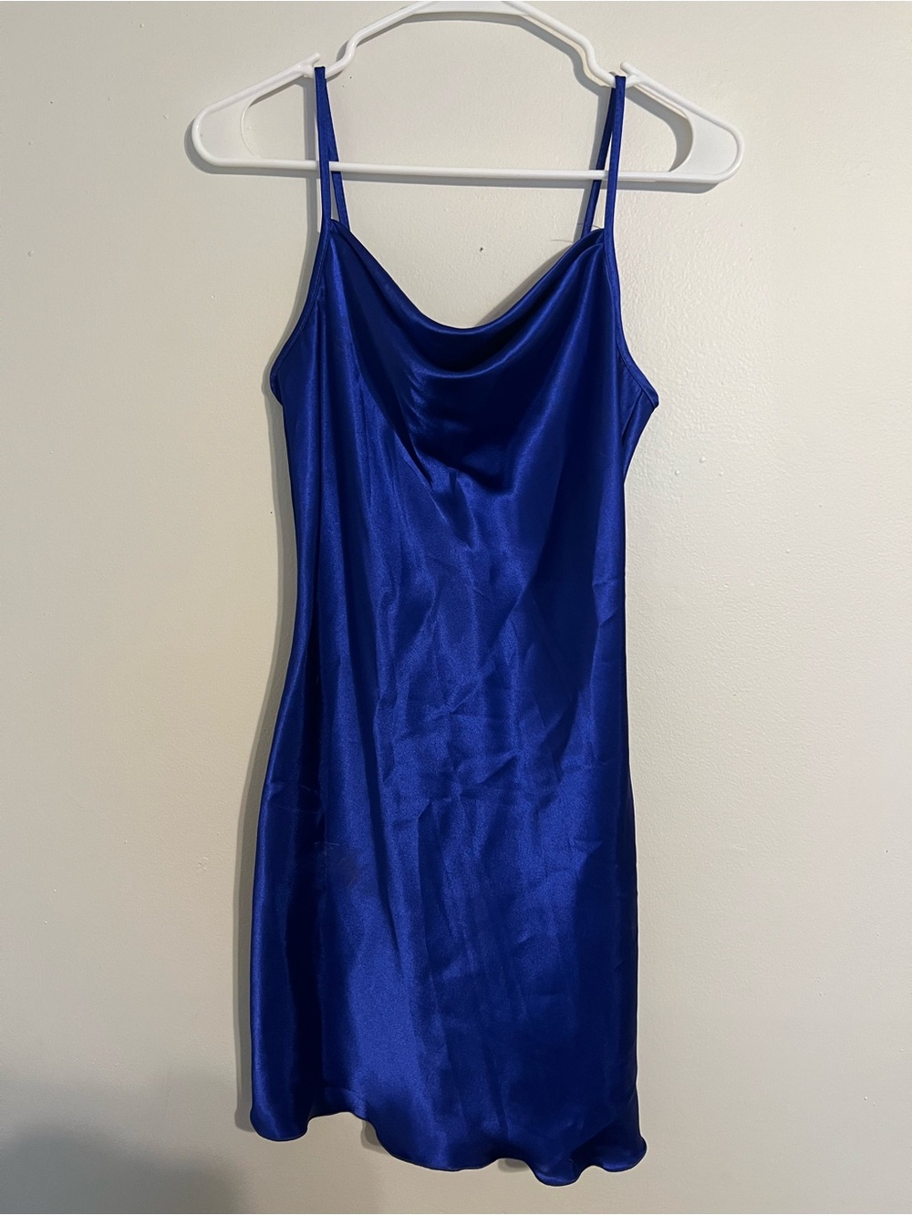 Bebe Slip Dress Small Royal Blue Midi Cowl Neck Cocktail Party Events Wedding